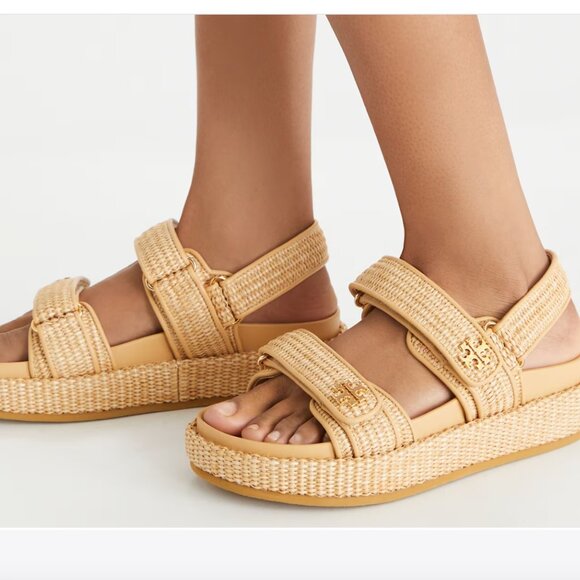 Tory Burch Kira raffia sport sandal in Havana Sand, sz 8 - Picture 2 of 6